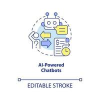 AI powered chatbots concept icon. Mobile application. Trend in website development abstract idea thin line illustration. Isolated outline drawing. Editable stroke vector