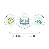 Financial analytics online loop concept icon. Bankruptcy prevention methods. Business assessment abstract idea thin line illustration. Isolated outline drawing. Editable stroke vector