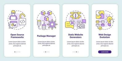 Biggest digital development trends onboarding mobile app screen. Walkthrough 4 steps editable graphic instructions with linear concepts. UI, UX, GUI template vector