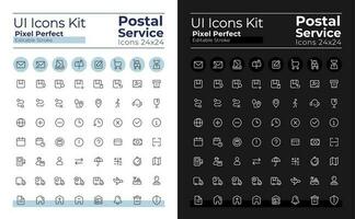 Mail service pixel perfect linear ui icons set for dark, light mode. Outline isolated user interface elements for night, day themes. Editable stroke vector