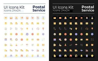 Mail service flat color ui icons set for dark, light mode. Delivery and postal services. GUI, UX design for mobile app. Vector isolated RGB pictograms
