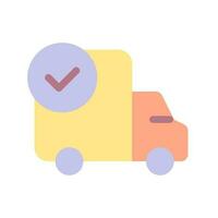 Shipment complete flat color ui icon. Delivery service. Successful cargo transportation. Simple filled element for mobile app. Colorful solid pictogram. Vector isolated RGB illustration