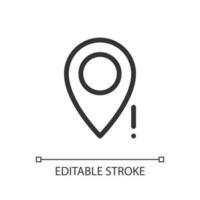 Wrong pin location pixel perfect linear ui icon. Missing place on map. GPS navigation. GUI, UX design. Outline isolated user interface element for app and web. Editable stroke vector