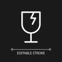 Broken wineglass pixel perfect white linear ui icon for dark theme. Fragile package. Attention. Vector line pictogram. Isolated user interface symbol for night mode. Editable stroke