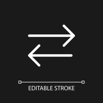 Exchange pixel perfect white linear ui icon for dark theme. Send and receive mail. Communication. Vector line pictogram. Isolated user interface symbol for night mode. Editable stroke