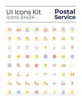 Postal service flat color ui icons set. Parcel delivery. Send and receive letter. Mailing. GUI, UX design for mobile app. Vector isolated RGB pictograms