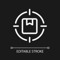 Focus on parcel pixel perfect white linear ui icon for dark theme. Priority package. Vector line pictogram. Isolated user interface symbol for night mode. Editable stroke