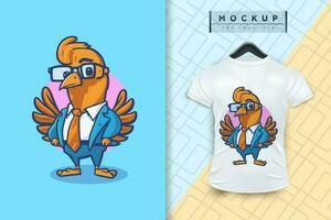 A chicken wearing a uniform like a office worker and businessman flat cartoon character design vector