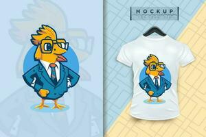 A chicken wearing a uniform like a office worker and businessman flat cartoon character design vector