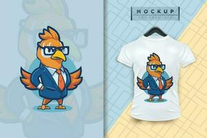 A chicken wearing a uniform like a office worker and businessman flat cartoon character design vector