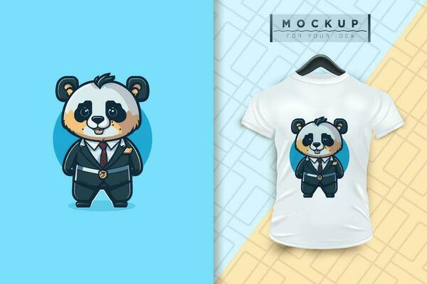 A Panda  wearing a uniform like an office worker and a businessman in flat cartoon character design
