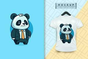 A Panda  wearing a uniform like an office worker and a businessman in flat cartoon character design vector