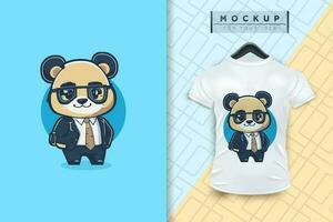 A Panda  wearing a uniform like an office worker and a businessman in flat cartoon character design vector