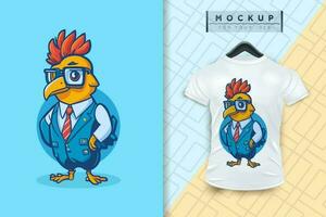 A chicken wearing a uniform like a office worker and businessman flat cartoon character design vector