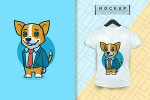 A dog wearing a uniform like an office worker and a businessman in flat cartoon character design vector