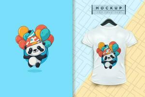 un panda con globos plano dibujos animados personaje diseño, vector