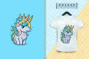 un linda unicornio mascota dibujos animados personaje diseño vector