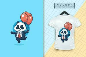 A panda with balloons flat cartoon character design, vector