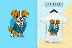 A dog wearing a uniform like an office worker and a businessman in flat cartoon character design vector