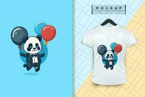 A panda with balloons flat cartoon character design, vector