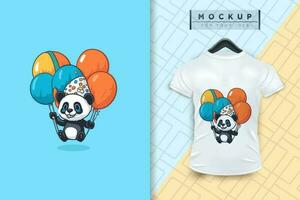 A panda with balloons flat cartoon character design, vector