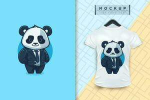 A Panda  wearing a uniform like an office worker and a businessman in flat cartoon character design vector