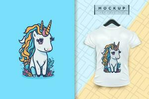 un linda unicornio mascota dibujos animados personaje diseño vector