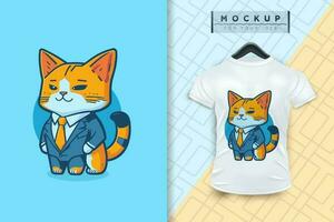 A cat wearing a uniform like an office worker and a businessman in flat cartoon character design vector