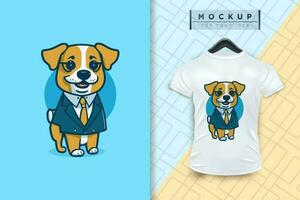A dog wearing a uniform like an office worker and a businessman in flat cartoon character design vector