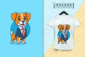 A dog wearing a uniform like an office worker and a businessman in flat cartoon character design vector