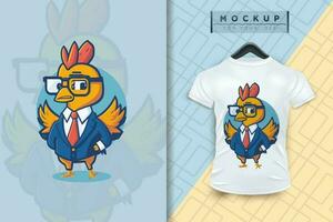 A chicken wearing a uniform like a office worker and businessman flat cartoon character design vector