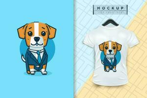 A dog wearing a uniform like an office worker and a businessman in flat cartoon character design vector