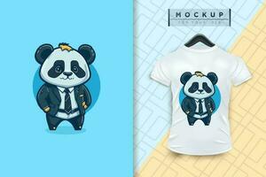 A Panda  wearing a uniform like an office worker and a businessman in flat cartoon character design, vector