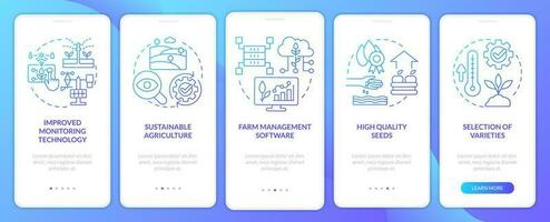 Increase agribusiness productivity blue gradient onboarding mobile app screen. Walkthrough 5 steps graphic instructions with linear concepts. UI, UX, GUI template vector