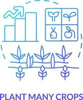 Plant many crops blue gradient concept icon. Growing seedlings. Increasing farming productivity abstract idea thin line illustration. Isolated outline drawing vector