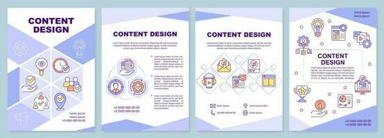 Content design purple brochure template. Digital marketing. Leaflet design with linear icons. Editable 4 vector layouts for presentation, annual reports