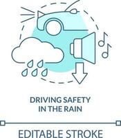 Driving safety in rain turquoise concept icon. Situational driving safety abstract idea thin line illustration. Isolated outline drawing. Editable stroke vector