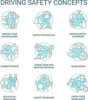 Driving safety turquoise concept icons set. Speed limits. Road signs and rules. idea thin line color illustrations. Isolated symbols. Editable stroke vector