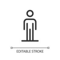 Standing pedestrian pixel perfect linear ui icon. Person waiting to cross road. Navigation. GUI, UX design. Outline isolated user interface element for app and web. Editable stroke vector