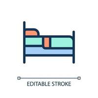 Finding bed to sleep pixel perfect RGB color ui icon. Hotel room. Shelter. Simple filled line element. GUI, UX design for mobile app. Vector isolated pictogram. Editable stroke