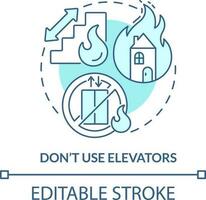 Dont use elevators turquoise concept icon. Escape house from fire abstract idea thin line illustration. Stucking risk. Isolated outline drawing. Editable stroke vector