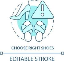 Choose right shoes turquoise concept icon. Surviving air accident abstract idea thin line illustration. Comfortable option. Isolated outline drawing. Editable stroke vector