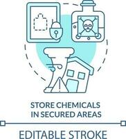 Store chemicals in secured areas turquoise concept icon. Prepare for tornado at home abstract idea thin line illustration. Isolated outline drawing. Editable stroke vector