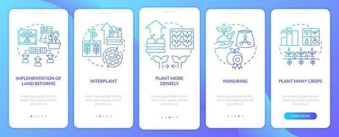 Increasing farming productivity blue gradient onboarding mobile app screen. Walkthrough 5 steps graphic instructions with linear concepts. UI, UX, GUI template vector