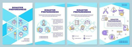 Disaster and accident preparedness cyan brochure template. Leaflet design with linear icons. Editable 4 vector layouts for presentation, annual reports