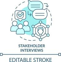 Stakeholder interviews turquoise concept icon. Research for content design abstract idea thin line illustration. Isolated outline drawing. Editable stroke vector