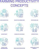 Farming productivity blue gradient concept icons set. Agribusiness. Planting and cultivation idea thin line color illustrations. Isolated symbols vector
