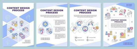 Content design process blue brochure template. Creation. Leaflet design with linear icons. Editable 4 vector layouts for presentation, annual reports