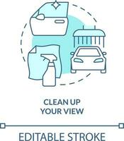 Clean up your view turquoise concept icon. Clear windscreen. Driving safety at night abstract idea thin line illustration. Isolated outline drawing. Editable stroke vector