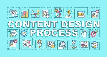 Content design process word concepts blue banner. Analytics. Infographics with editable icons on color background. Isolated typography. Vector illustration with text